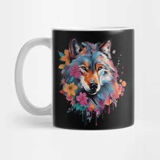 Wolf and Flowers Mug